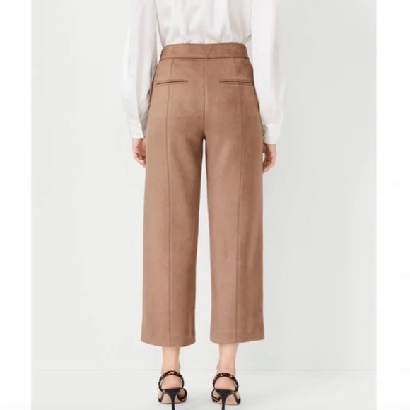 NWT Ann Taylor wide leg crop faux suede tan pants petite size 4 4P NEW - Picture 2 of 11